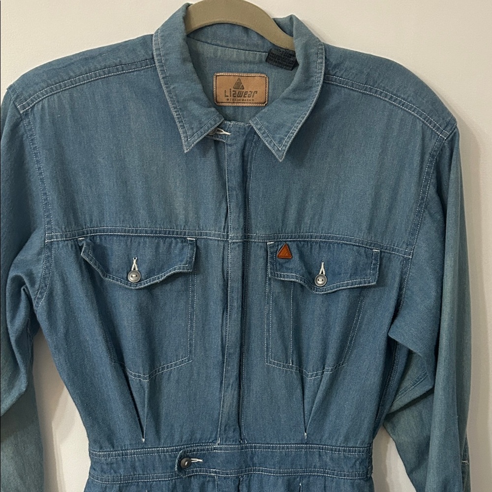 Vintage Liz Wear Jumpsuit Women’s Large Denim 80s Faded Casual - Picture 4 of 16